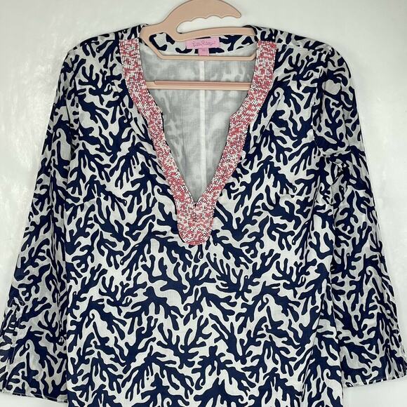 Lilly Pulitzer Courtney Navy Blue Treasure Tunic Dress Size XS - Picture 3 of 10